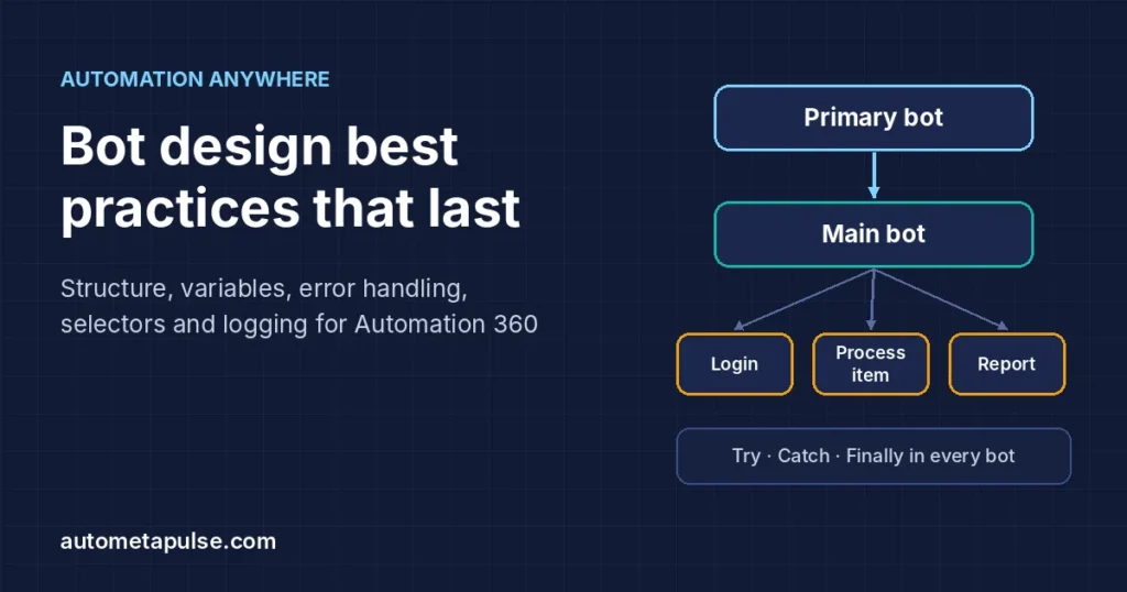 Automation Anywhere best practices: Primary, Main and Sub bot structure for maintainable bots